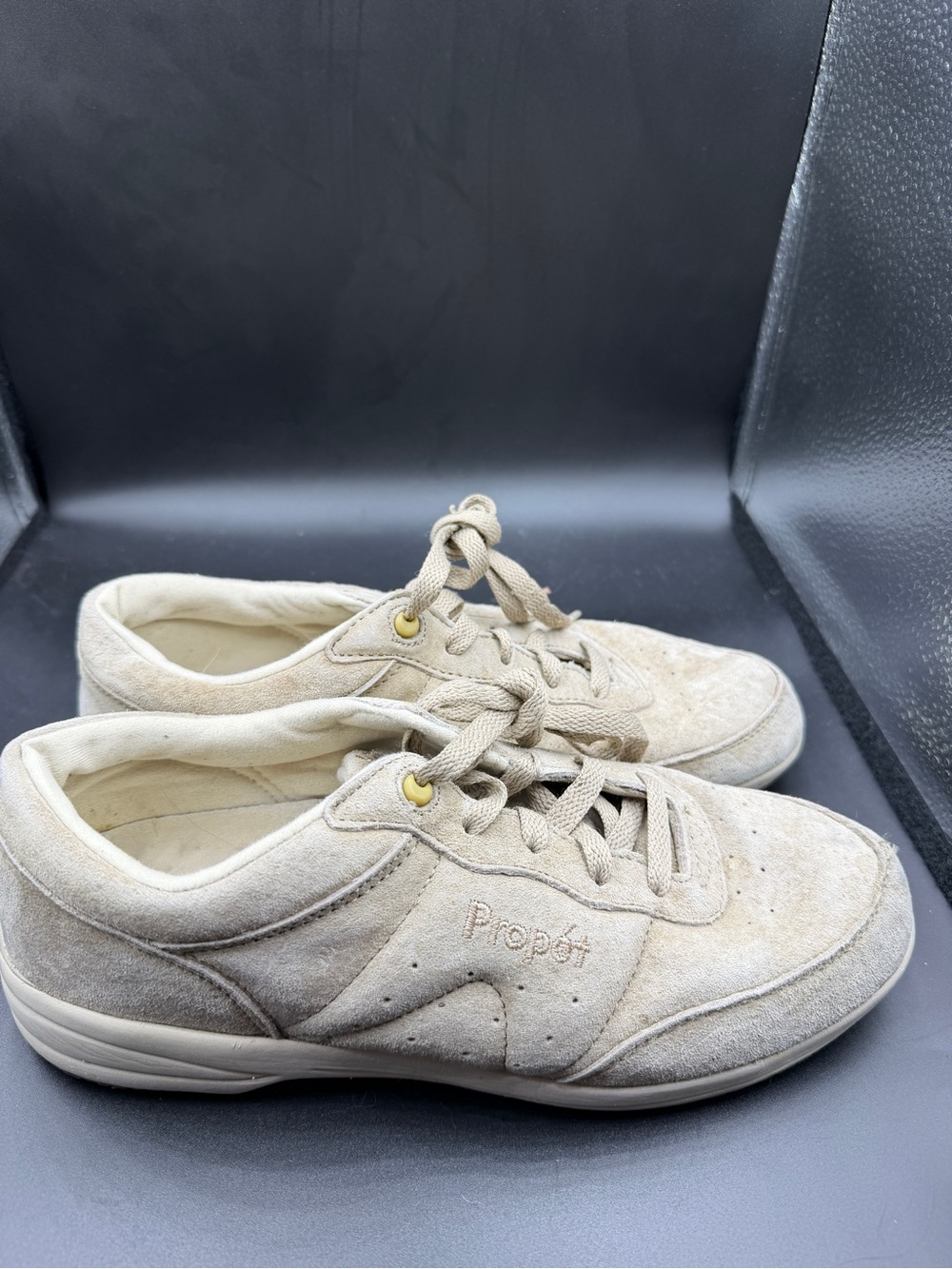Propet Women's Beige Suede Lace-Up Sneakers